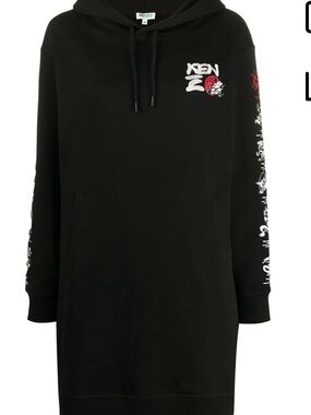Kenzo Black Hoodie Dress with White and Red Graphics